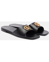 Gucci - Double G Leather Slides - Lyst
