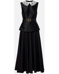 Self-Portrait - Belted Peplum Taffeta Midi Dress - Lyst