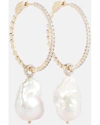 Mateo - 14kt Gold Hoop Earrings With Baroque Pearls And Diamonds - Lyst