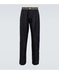 Versace Pyjama-Hose Barocco aus Seiden-Twill - Blau