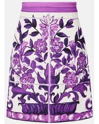 Dolce & Gabbana - Majolica Cotton And Linen-Blend Miniskirt - Lyst