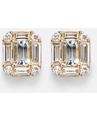 STONE AND STRAND - Shield Of Strength 14Kt Earrings With Diamonds And Aquamarine - Lyst