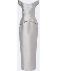 Solace London - Pieta Off-Shoulder Peplum Satin Gown - Lyst