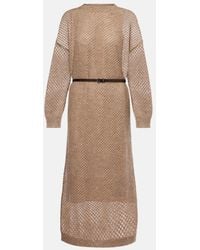 Brunello Cucinelli - Vestido Midi De Punto Con Cinturon - Lyst