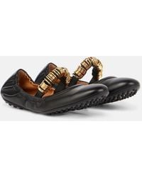 Tod's - Embellished Leather Mary Jane Flats - Lyst