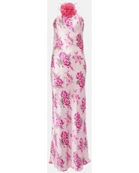 Rodarte - Floral-Applique Silk Maxi Dress - Lyst
