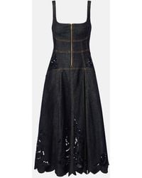 Self-Portrait - Broderie Anglaise Denim Midi Dress - Lyst