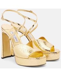 Jimmy Choo - Karli 125 Metallic Leather Platform Sandals - Lyst