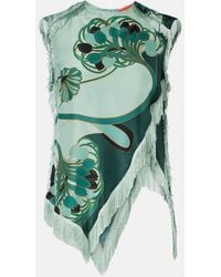 La DoubleJ - Scarf Fringed Printed Silk Voile Top - Lyst
