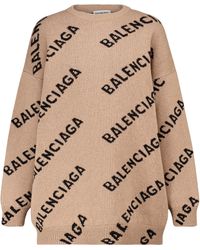 Balenciaga Logo Wool-blend Sweater - Natural