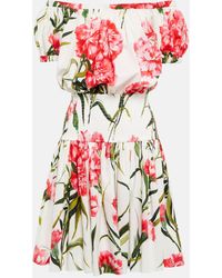 Dolce & Gabbana - Floral Off-shoulder Cotton Minidress - Lyst