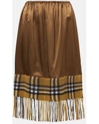 Burberry - Falda Midi De Saten Y Mezcla De Lana Con Check - Lyst
