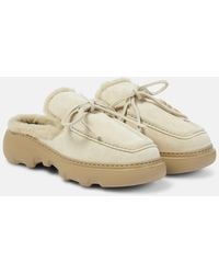 Burberry - Ekd Shearling-Lined Suede Mules - Lyst