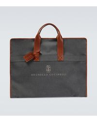 Brunello Cucinelli - Leather-Trimmed Canvas Garment Bag - Lyst