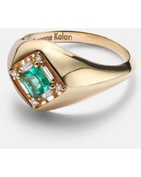 Suzanne Kalan - Signet Mini 18Kt Ring With Emerald And Diamonds - Lyst