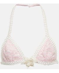 Alessandra Rich - Embroidered Cotton-Blend Lurex Bra - Lyst
