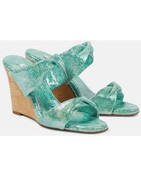 Aquazzura - Twist Metallic Leather Wedge Mules - Lyst