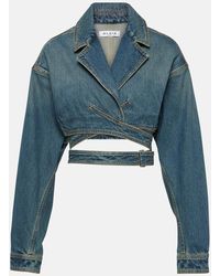 Alaïa - Cropped Denim Wrap Jacket - Lyst