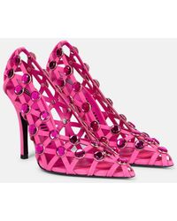 The Attico - Grid Crystal-Embellished Suede Pumps - Lyst