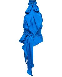 Alexandre Vauthier Silk Charmeuse Tie-neck Top - Blue