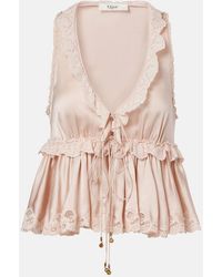 Chloé - Lace-Trimmed Silk Satin Top - Lyst