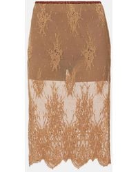 JACQUES WEI - Layered Leather-Trimmed Lace Midi Skirt - Lyst