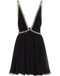Saint Laurent Embellished Silk Minidress - Black