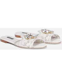 Dolce & Gabbana - Verzierte Pantoletten Bianca Aus Spitze - Lyst