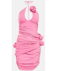 Magda Butrym - Floral-appliquéd Cutout Stretch-jersey Halterneck Mini Dress - Lyst