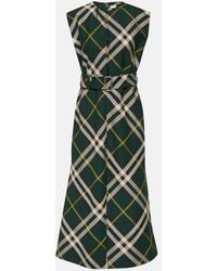 Burberry - Check Motif Wool Midi Dress - Lyst