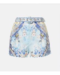 CAMILLA - Belted Floral Linen Shorts - Lyst