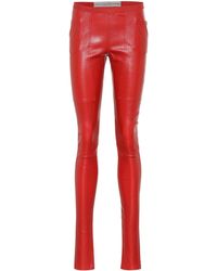 ladies red leather pants