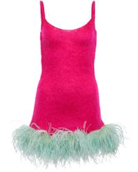 Saint Laurent Feather-trimmed Mohair-blend Minidress - Pink