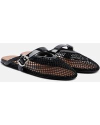 Alaïa - Fishnet Leather-Trimmed Mules - Lyst