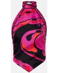 PUCCI - Orchidee Halterneck Silk Twill Top - Lyst