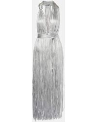 Area - Vestido De Fiesta De Jersey Metalizado Con Flecos - Lyst