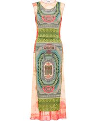 Jean Paul Gaultier Printed Tulle Maxi Dress - Green