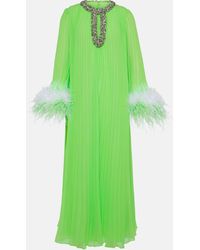 Self-Portrait - Pleated Feather-trimmed Chiffon Gown - Lyst
