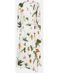 Oscar de la Renta - Floral Pleated Cotton-Blend Poplin Midi Dress - Lyst