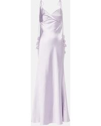 Self-Portrait - Floral-Applique Satin Maxi Dress - Lyst