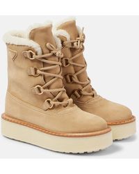 Prada - Evolve Shearling-Lined Suede Lace-Up Boots - Lyst