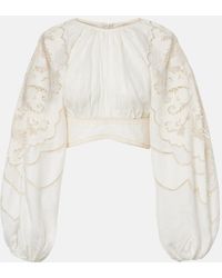 Zimmermann - Daylight Embroidered Linen Crop Top - Lyst