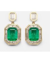 SHAY - Boucles D'Oreilles Halo En Or 18 Ct, Emeraudes Et Diamants - Lyst