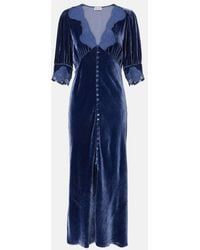 RIXO London - Simone Lace-Trimmed Velvet Maxi Dress - Lyst