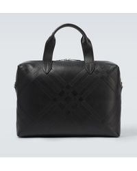 Burberry - Check Debossed Leather Briefcase - Lyst