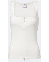 Courreges - Ribbed-Knit Cotton Zip-Up Tank Top - Lyst