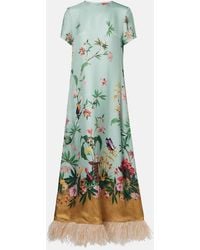 La DoubleJ - Swing Feather-Trimmed Silk Twill Maxi Dress - Lyst