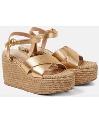 Gianvito Rossi - Leather And Raffia Platform Sandals - Lyst