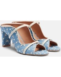 Malone Souliers - Norah 70 Leather-Trimmed Denim Mules - Lyst
