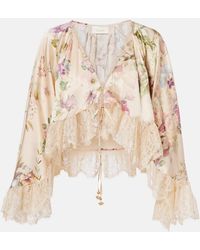 CAMILLA - Lace-Trimmed Floral Silk Crop Top - Lyst